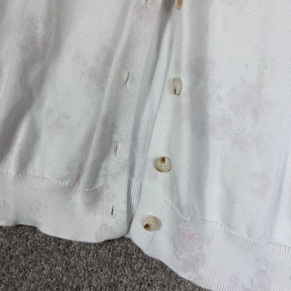 Aeropostale Womens White Floral Button Front Cardigan Sweater Large Pink Green - Picture 3 of 7